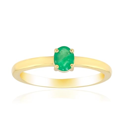 Cavill Sambia Smaragd Ring 0,235 ct Ovalschliff 925 Sterling Silber Vergoldet Moderner Eleganter Schmuckring mit Goldfarbener Edelsteinfassung für Damen von Cavill