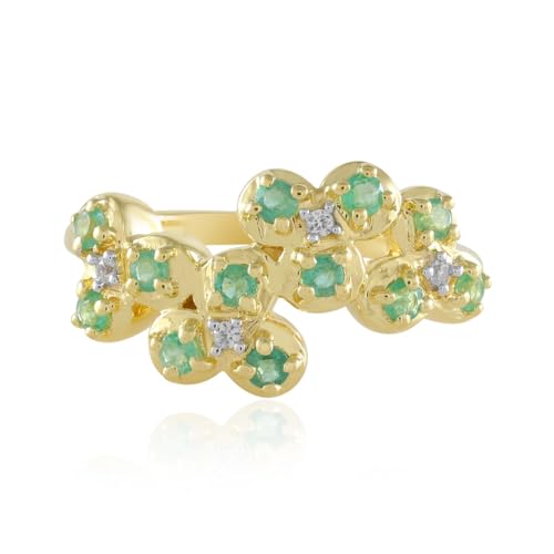Cavill Sambia Smaragd Ring 0,36 ct Gold Vergoldet 925 Sterling Silber mit Zirkonen 0,045 ct Rundschliff Elegant Florales Design Grün und Gold Schmuck Damen von Cavill