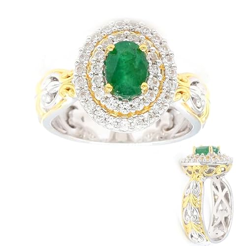 Cavill Sambia Smaragd Ring 925 Sterling Silber Damen Schmuck mit 0,7 ct Oval Schliff & 38 Kambodscha Zirkone Eleganter Ovalschnitt Smaragd Silberschmuck von Cavill