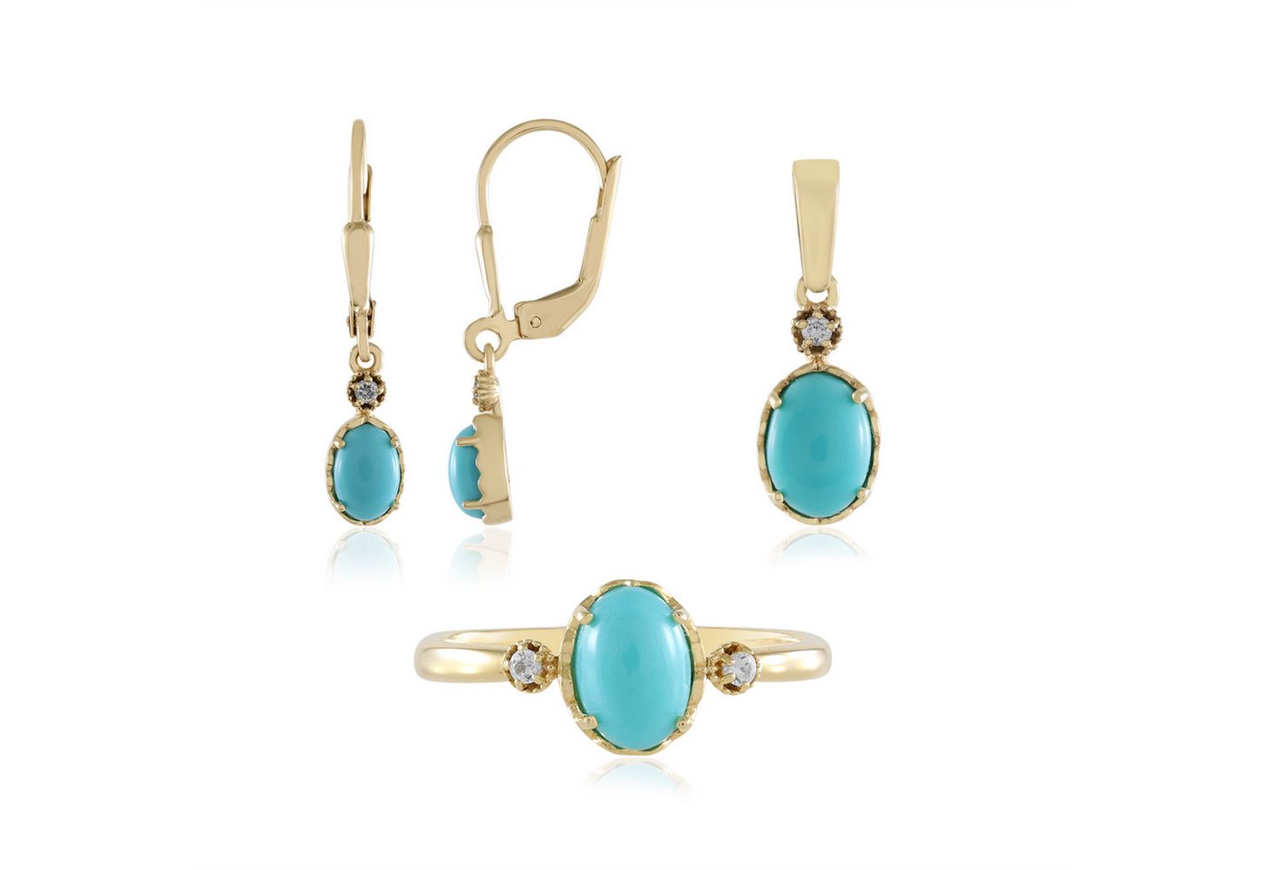 Cavill Silberring Cavill Sterling Silber Schmuckset vergoldet, 2,52 ct Türkis, Oval (1-tlg) von Cavill