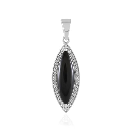 Cavill Schwarzer Onyx Anhänger 925 Sterlingsilber platinierter Marquise Cabochon 4,198 ct mit 42 funkelnden Zirkonen 0,251 ct eleganter ovaler Schmuck 35x11 mm Cavill Schwarzer Onyx Anhänger 925 Sterlingsilber platinierter Marquise Cabochon 4,198 ct mit 42 funkelnden Zirkonen 0,251 ct eleganter ovaler Schmuck 35x11 mm von Cavill