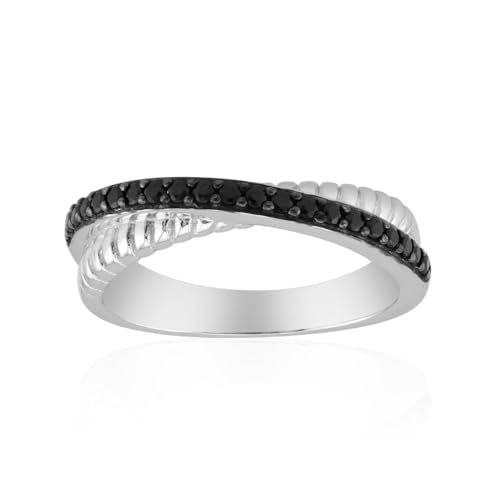 Cavill Schwarzer Spinell Ring Damen Silber 925 Sterlingsilber 21 Rundschliff Spinelle 0,17 ct Eleganter moderner Silberring schwarz silber Design aus Thailand von Cavill