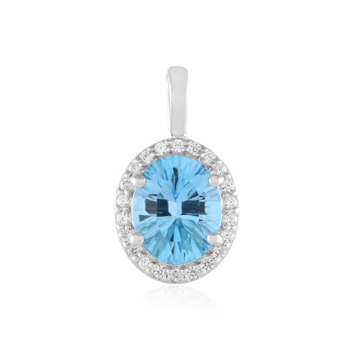 Cavill Schweizblauer Topas Silberanhänger 2,773 ct Ovaler Konkavschliff mit 22 funkelnden Zirkonen 925er Sterling Silber platiniert moderner eleganter Schmuck hellblau 19x11 mm von Cavill