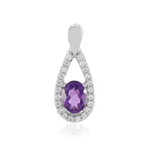 Cavill Sibirischer Amethyst Anhänger Oval 1,08 ct in Platiniertem 925 Sterling Silber mit 22 Kambodschanischen Zirkonen Tropfenförmig Eleganter Schmuck Lila von Cavill