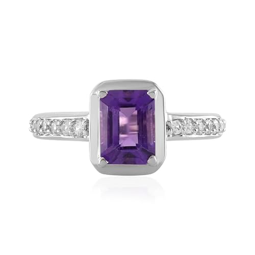 Cavill Sibirischer Amethyst Ring 1,253 ct Oktagon Treppenschliff 925er Sterling Silber plattiert mit 14 Rund Zirkonen 0,279 ct Eleganter lila Edelstein Schmuck von Cavill
