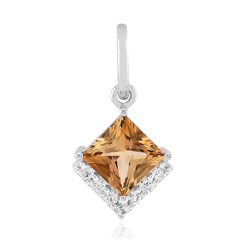 Cavill Silberanhänger 1,088 ct Tepetate-Topas Quadratisch mit 7 funkelnden Zirkonia 925 Sterling Silber Platinierte Fassung Modernes Design Warm Bernsteinfarben Eleganter Schmuckanhänger von Cavill
