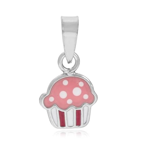 Cavill Silberanhänger 925 Sterling Silber Cupcake Anhänger in Rosa mit Weiß und Rot, verspielter kleiner Schmuckanhänger 12x7mm, eleganter süßer Charme für Alltag und Geschenk von Cavill