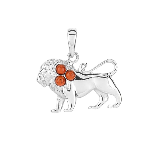 Cavill Silberanhänger Löwe mit 3 runden baltischen Bernstein Cabochons 0,225 ct, 925 Sterling Silber, eleganter und moderner Cabochon Schmuckanhänger 23x24 mm in warmem Honiggelb von Cavill