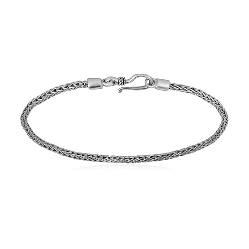 Cavill Silberarmband Bali Barong aus 925 Sterling Silber, platiniert, geflochtenes Design, 20,5 cm, elegantes Unisex Armband im Bali Stil für Alltag & Anlässe von Cavill