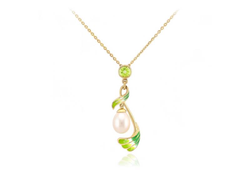 Cavill Silberkette Cavill 925 Silber vergoldet Halskette mit 0,50 ct Peridot & Perle grün (1-tlg) von Cavill