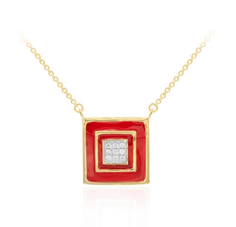 Cavill Silberkette Cavill 925er Sterling Silber Collier 0,10 ct Zirkon Rot Quadrat (1-tlg) von Cavill