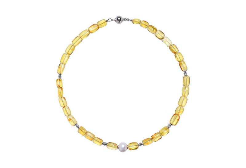 Cavill Silberkette Cavill Silberkette 42 cm, 72,5 ct Bernstein & weiße Süßwasserperle (1-tlg) von Cavill