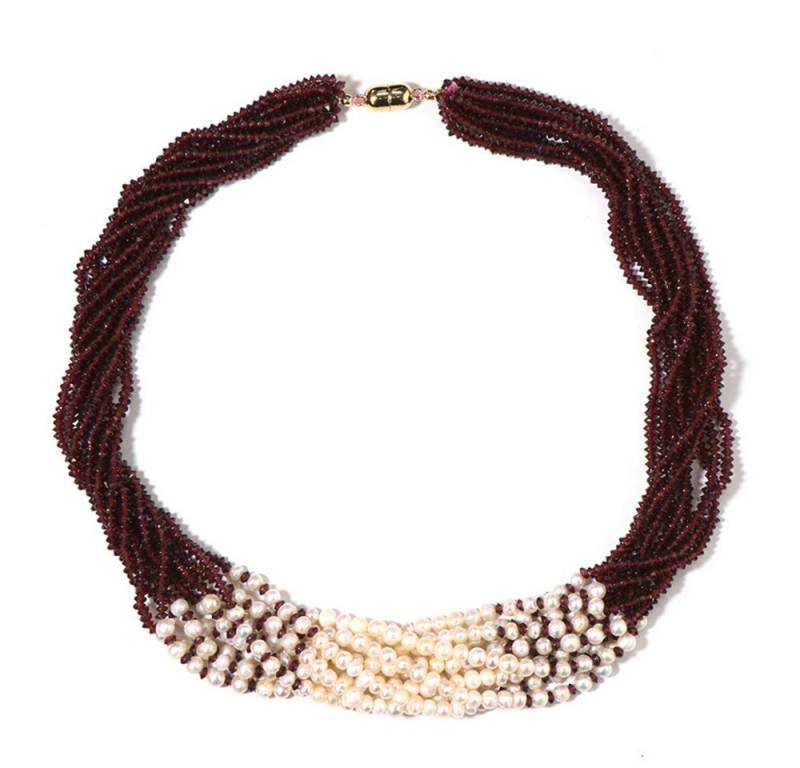 Cavill Silberkette Cavill Silberkette mit 4,10 ct Mosambik Granat & Süßwasserperlen (1-tlg) von Cavill