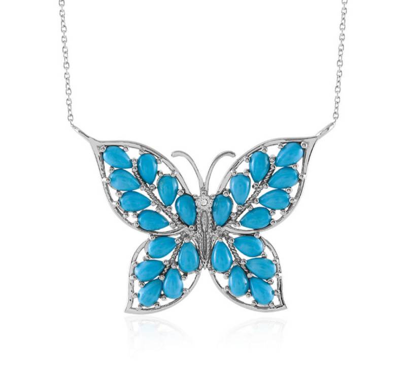 Cavill Silberkette Cavill Silbercollier 4,18 ct Sleeping Beauty Türkis, Schmetterling (1-tlg) von Cavill