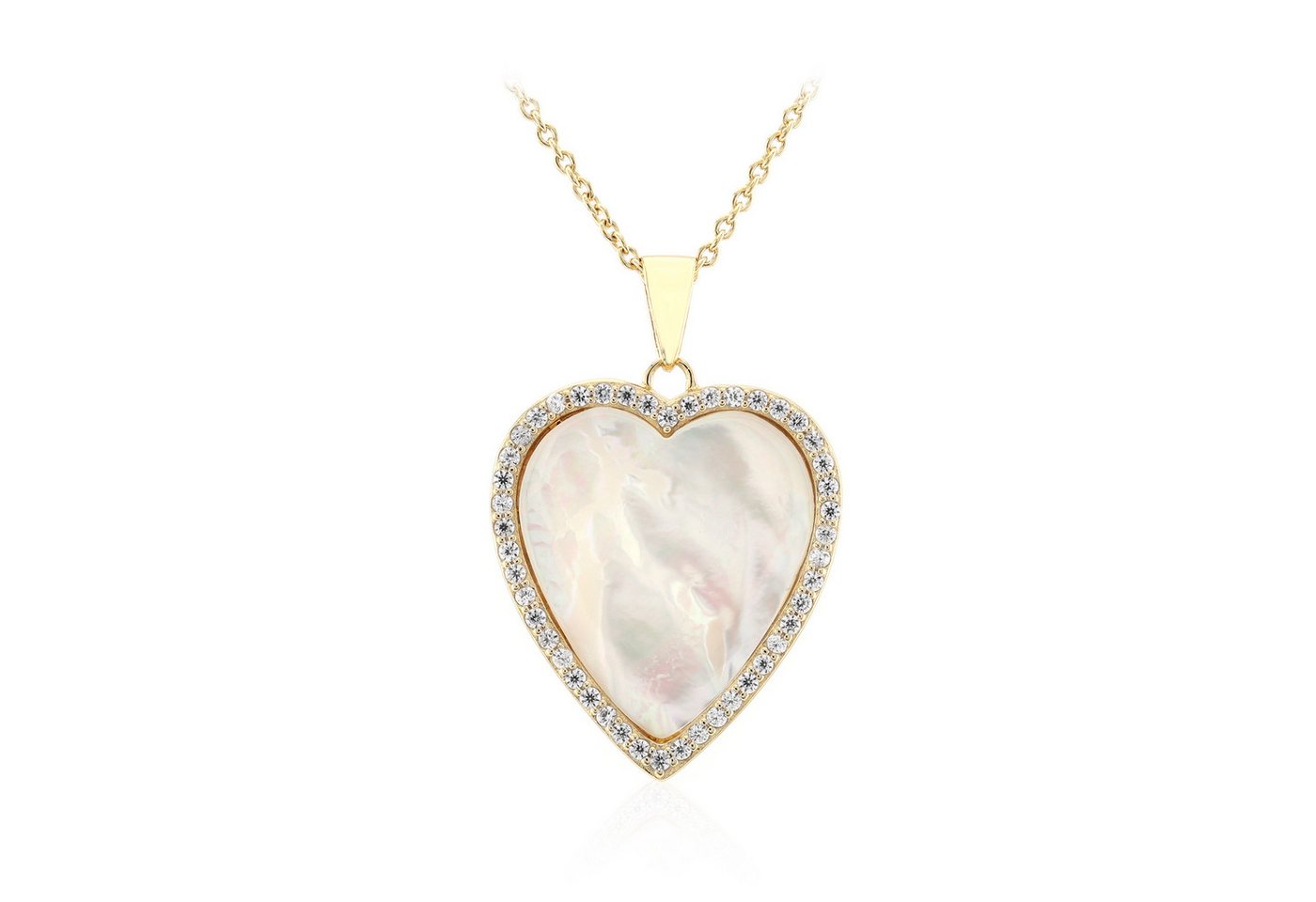 Cavill Silberkette Cavill Perlmutt Herzkette, vergoldet 925 Silber, 46 Zirkonia 0,5 ct (1-tlg) von Cavill
