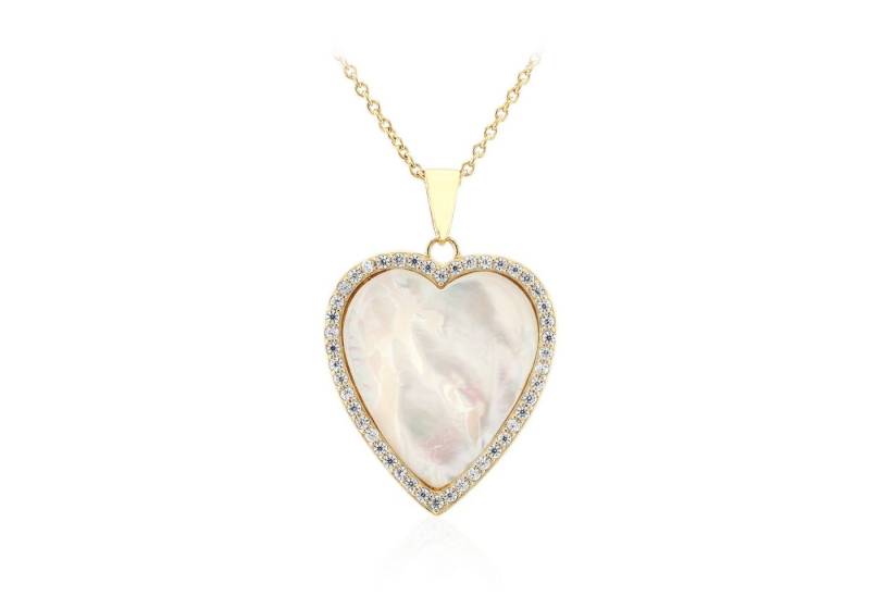 Cavill Silberkette Cavill Perlmutt Herzkette, vergoldet 925 Silber, 46 Zirkonia 0,5 ct (1-tlg) von Cavill