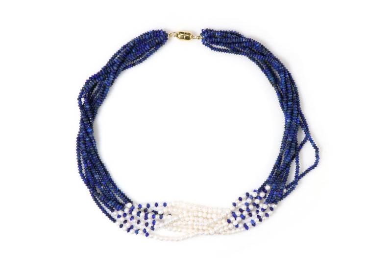 Cavill Silberkette Cavill 925 Silber Kette vergoldet mit 1,95 ct Lapislazuli & Perlen (1-tlg) von Cavill