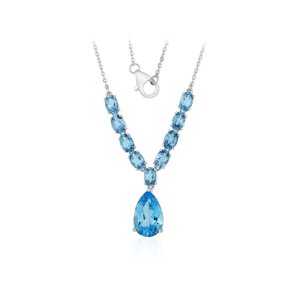 Cavill Silberkette Cavill Topas Halskette 9,05 ct blau Sterlingsilber 45 cm fein (1-tlg) von Cavill