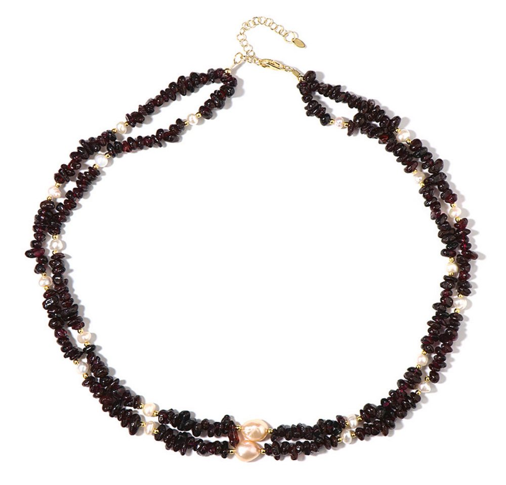 Cavill Silberkette Cavill Silberkette vergoldet, 2,36 ct Mosambik Granat, Perlen (1-tlg) von Cavill