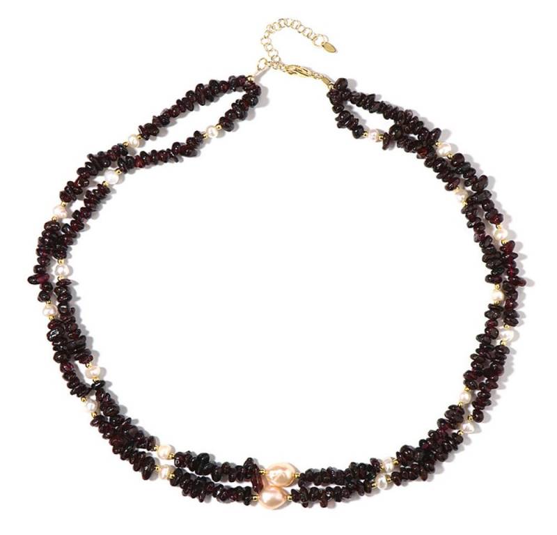 Cavill Silberkette Cavill Silberkette vergoldet, 2,36 ct Mosambik Granat, Perlen (1-tlg) von Cavill