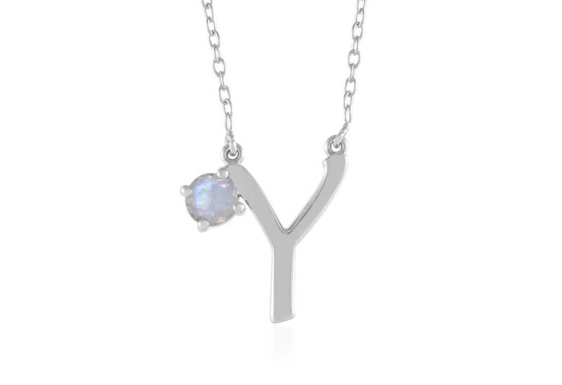 Cavill Silberkette Cavill Silbercollier 0,41 ct Regenbogen-Mondstein rund platinpl. (1-tlg) von Cavill