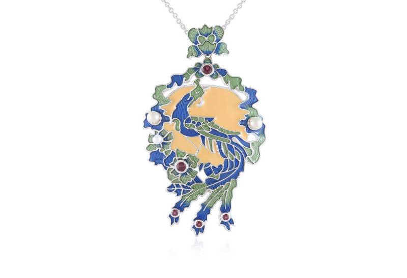 Cavill Silberkette Cavill Pfauenanhänger 925 Sterling Silber rhodolith 0,41 ct Perlen (1-tlg) von Cavill