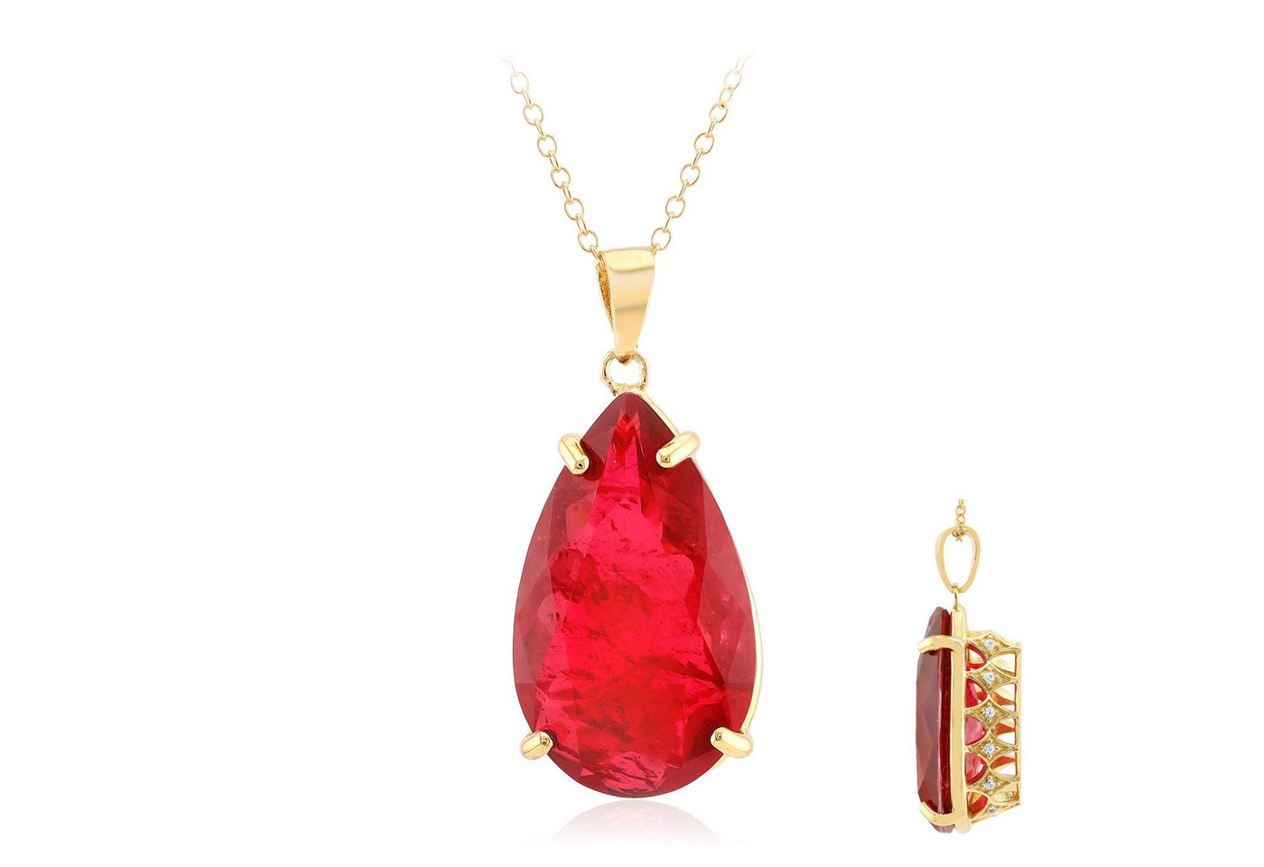 Cavill Silberkette Cavill roter Quarz Tropfenanhänger 12,15 ct, vergoldet, Zirkone (1-tlg) von Cavill