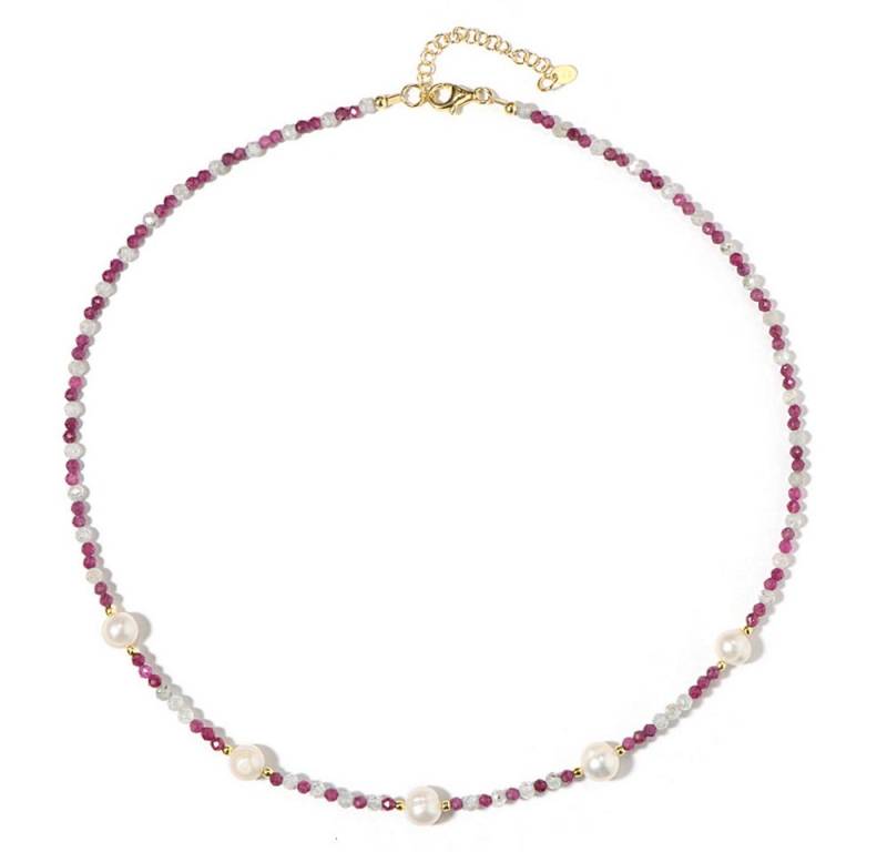 Cavill Silberkette Cavill Silber vergoldet Kette mit Rubin, Zirkon & Perlen 32,7 ct (1-tlg) von Cavill