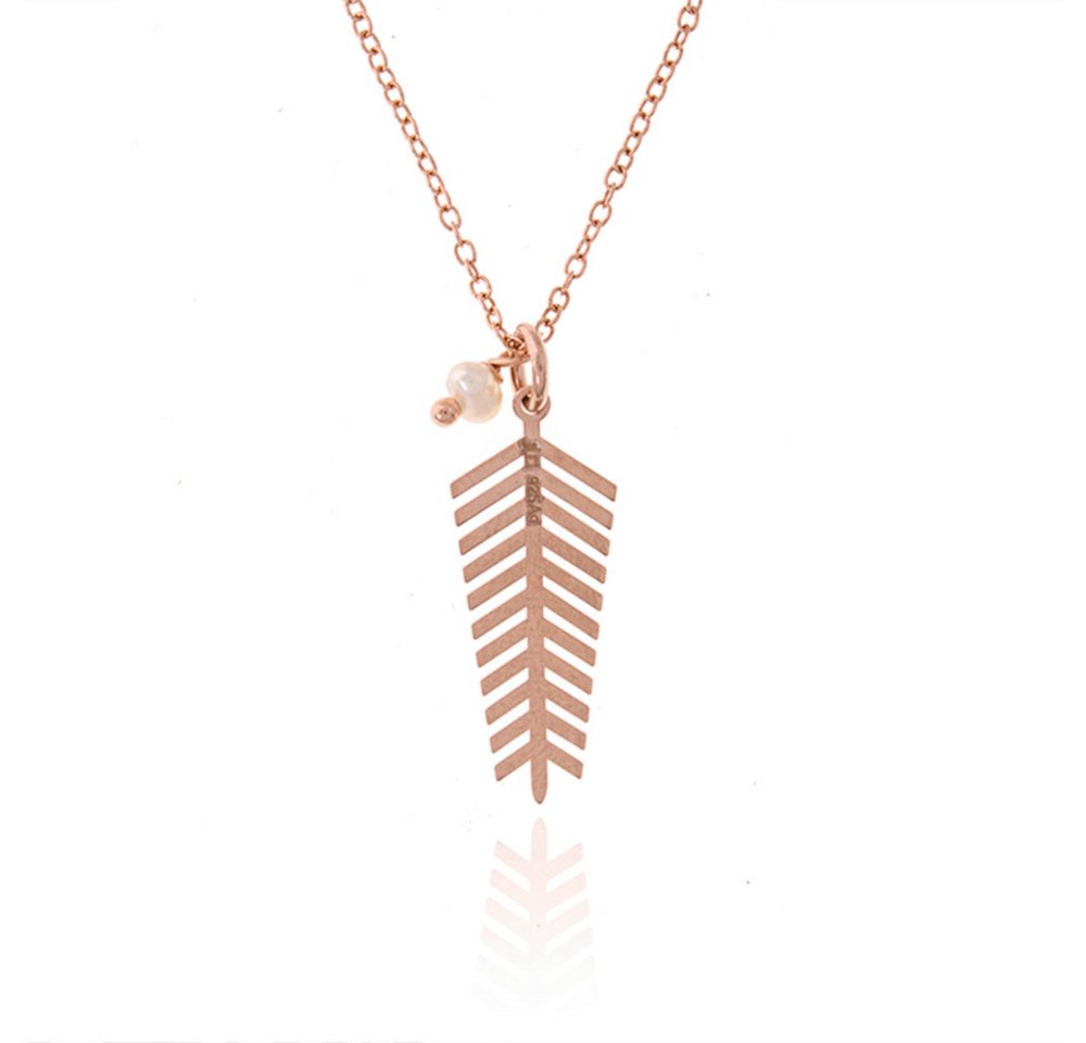 Cavill Silberkette Cavill 925 Silberkette Damen mit Süßwasserperle, Blatt-Anhänger rosé (1-tlg) von Cavill