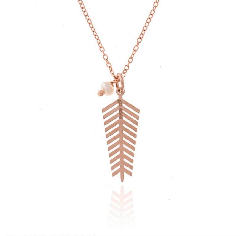 Cavill Silberkette Cavill 925 Silberkette Damen mit Süßwasserperle, Blatt-Anhänger rosé (1-tlg) von Cavill