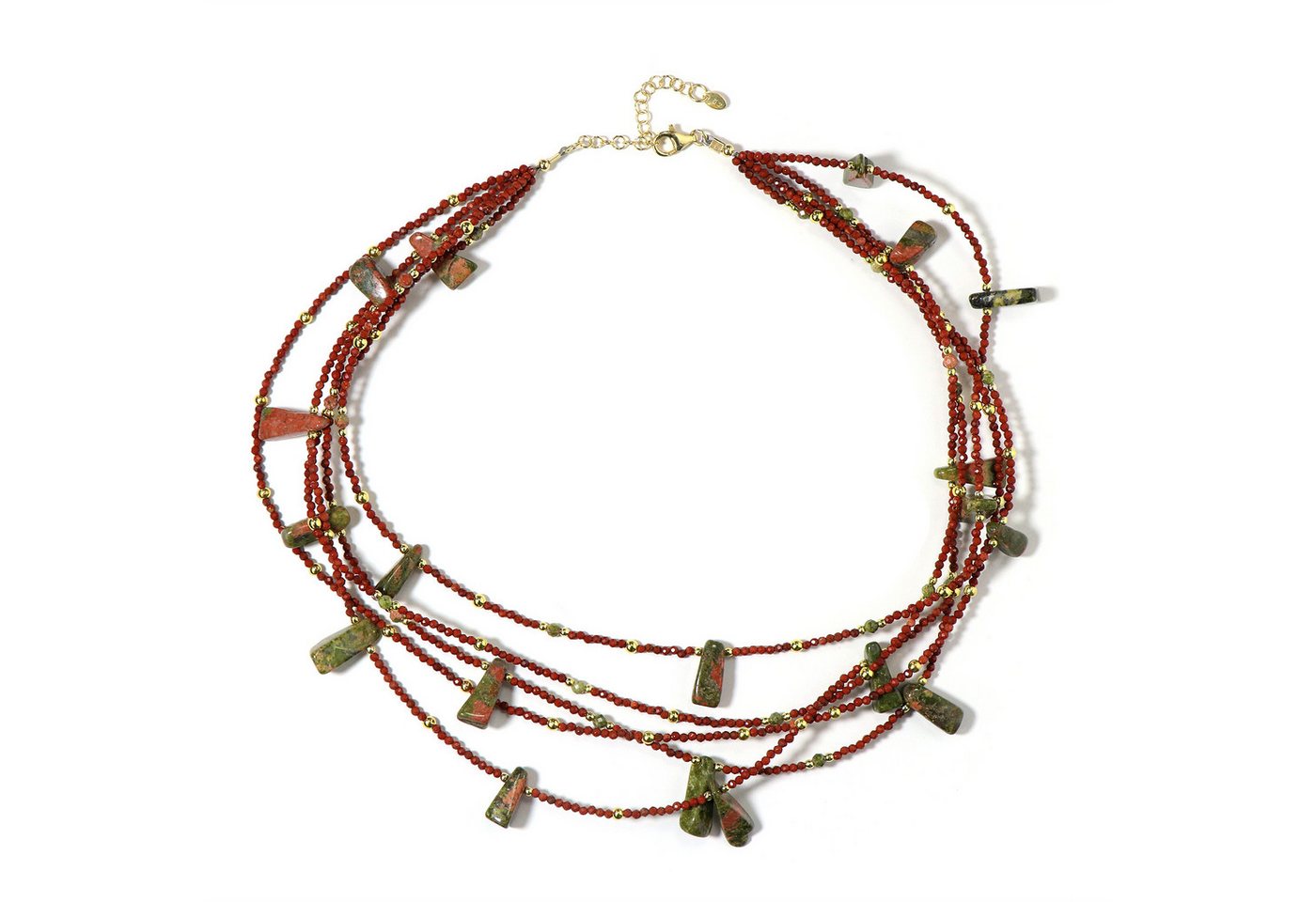 Cavill Silberkette Cavill Mehrreihige Unakit Kette 925 Silber vergoldet 177,4 ct Grün-Rot (1-tlg) von Cavill