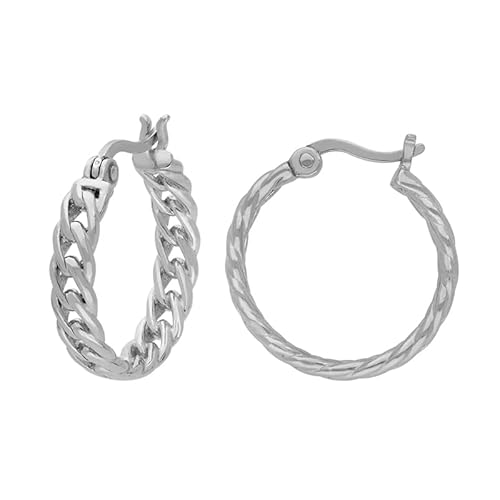 Cavill Silberohrringe 925 Sterling Silber Creolen Geflochten und Glatte Ohrringe 19 mm Eleganter moderner Schmuck für Damen Alltags- und Anlass-Schmuck von Cavill