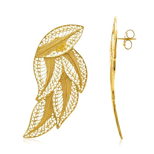 Cavill Silberohrringe 925 Sterling Silber Vergoldet, filigrane 55mm Ohrringe mit elegantem blattähnlichem Design, moderner Statement Schmuck in Gold für Damen von Cavill