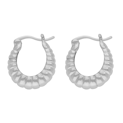 Cavill Silberohrringe 925er Sterlingsilber, strukturierte ovale Designer Ohrringe mit welliger Oberfläche, eleganter moderner Schmuck für Damen, 17 mm, silberfarben von Cavill