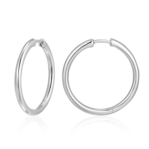 Cavill Silberohrringe Creolen aus 925 Sterling Silber, polierte runde Sleek Hoops 24,5 mm, moderner eleganter Damenschmuck, glänzend und vielseitig kombinierbar von Cavill