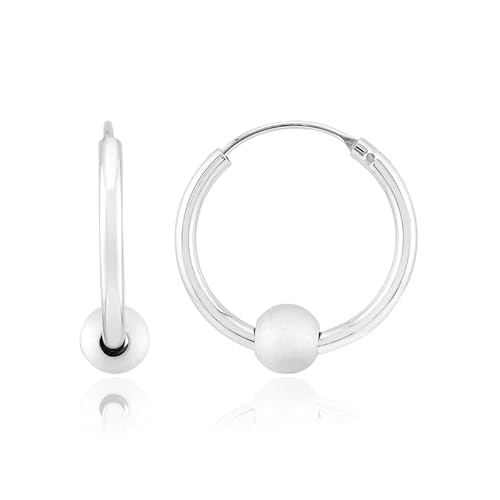 Cavill Silberohrringe Monosono Collection, 925 Sterling Silber plattiert, moderne elegante Hoops mit mattem Kugel-Detail, 21 mm Durchmesser, glänzend silberfarben von Cavill