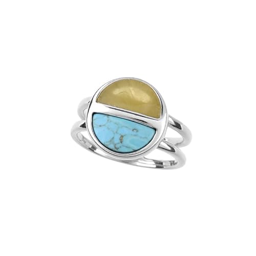 Cavill Silberring Türkis Bernstein 925 Sterlingsilber Edelsteinring mit US Türkis & Baltischem Bernstein im modernen Design, 1,25ct Cabochon, deutscher Schmuck von Cavill
