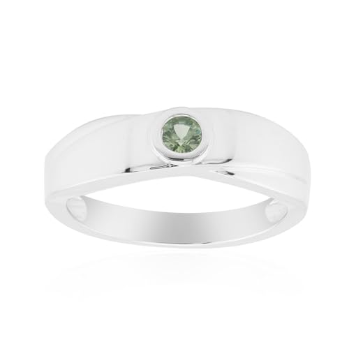 Cavill Grüner Tuléar-Saphir Ring 0,128 ct Rundschliff in 925 Sterling Silber, moderner Herren Silberring, eleganter Schmuck, strahlendes Grün aus Madagaskar von Cavill