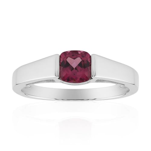 Cavill Silberring 925 Sterlingsilber Platinierter Damenring mit 0,669 ct rotem Malawi Granat, Antiker Kissenschliff, elegante moderne Schmuckring Größe 19 in kräftigem Rubinrot von Cavill