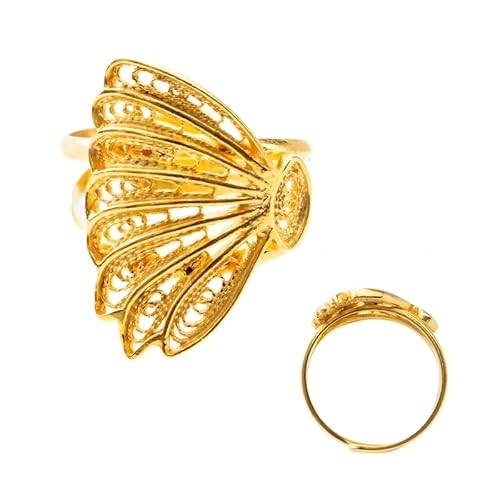 Cavill Damenring 925er Sterlingsilber vergoldet mit filigranem Muschel-Design, eleganter moderner Goldschmuck, leichter Ring 3,3 g in Größen 16-19, stilvoll und zeitlos von Cavill