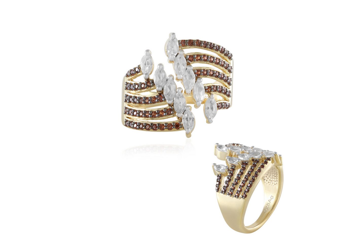 Cavill Silberring Zirkon-Sterlingsilberring, vergoldet, 1,69 ct, champagner, Gr.18-20 (1-tlg) von Cavill