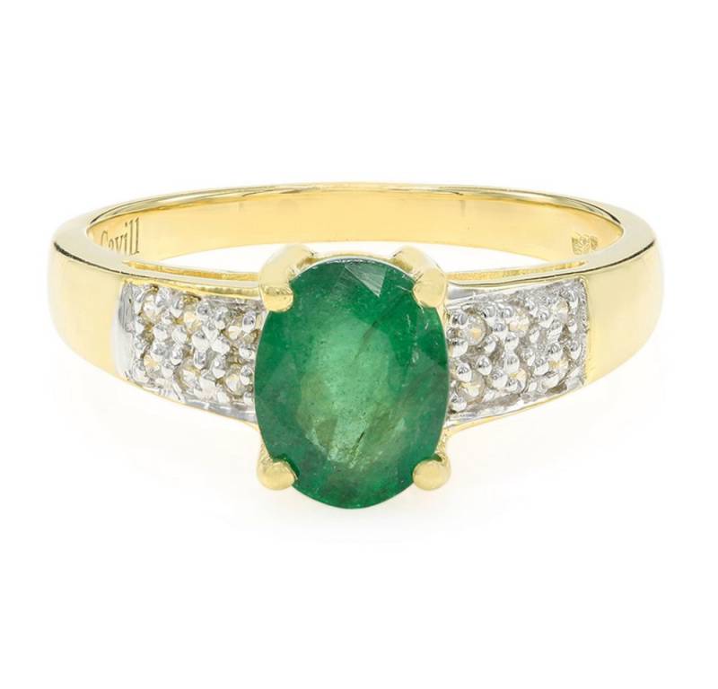 Cavill Silberring Ring 1,01 ct Oval Bahia-Smaragd, 925 Silber Goldplattiert Damen (1-tlg) von Cavill