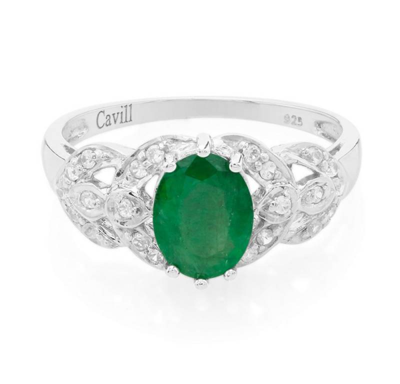 Cavill Silberring Cavill Ring 0,99 ct Smaragd Oval platinbeschichtet Damen Schmuck (1-tlg) von Cavill