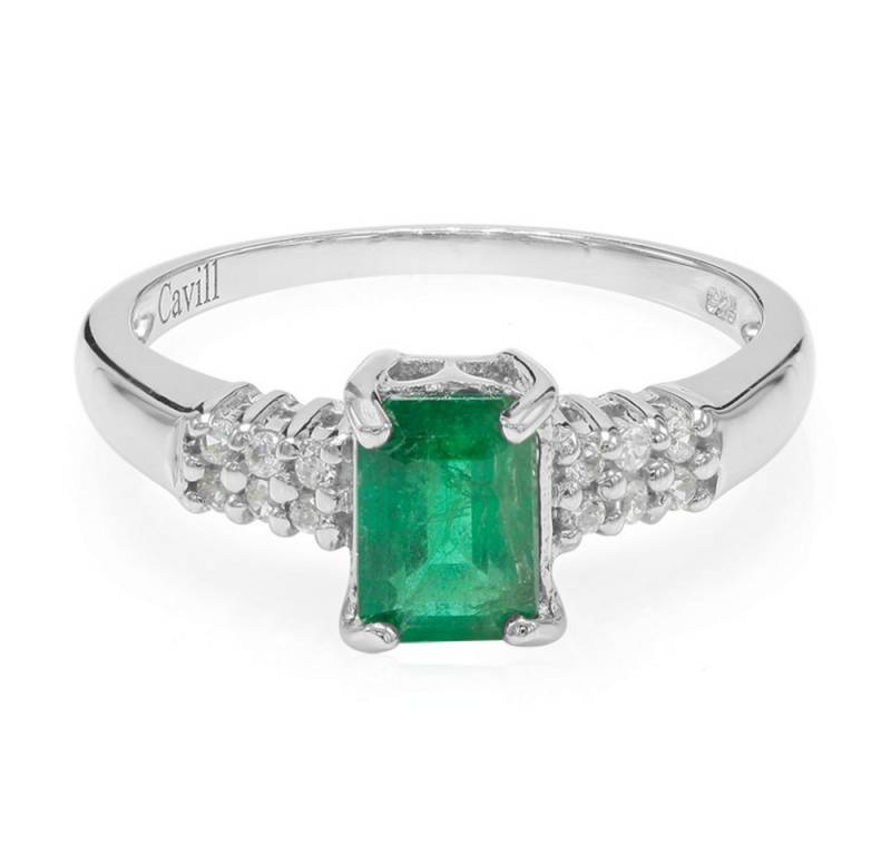 Cavill Silberring Silberring 0,9 ct Smaragd & Zirkon, 925 Sterlingsilber platin. (1-tlg) von Cavill