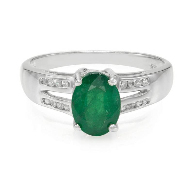 Cavill Silberring Bahia Silberring 1,08 ct Ovalschliff Smaragd, 16 Zirkone, platin. (1-tlg) von Cavill