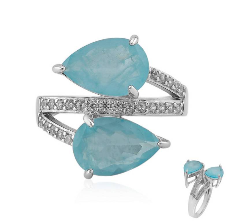 Cavill Silberring Blauer Pastellquarz Silberring 4,7 ct Tropfen mit Zirkon 925 (1-tlg) von Cavill