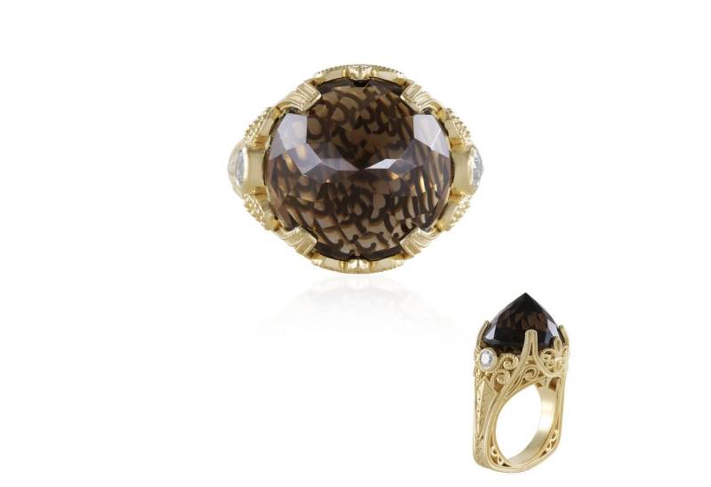 Cavill Silberring Cavill Damen Ring Rauchquarz 14,11 ct, Vergoldet 925 Silber Zirkon (1-tlg) von Cavill