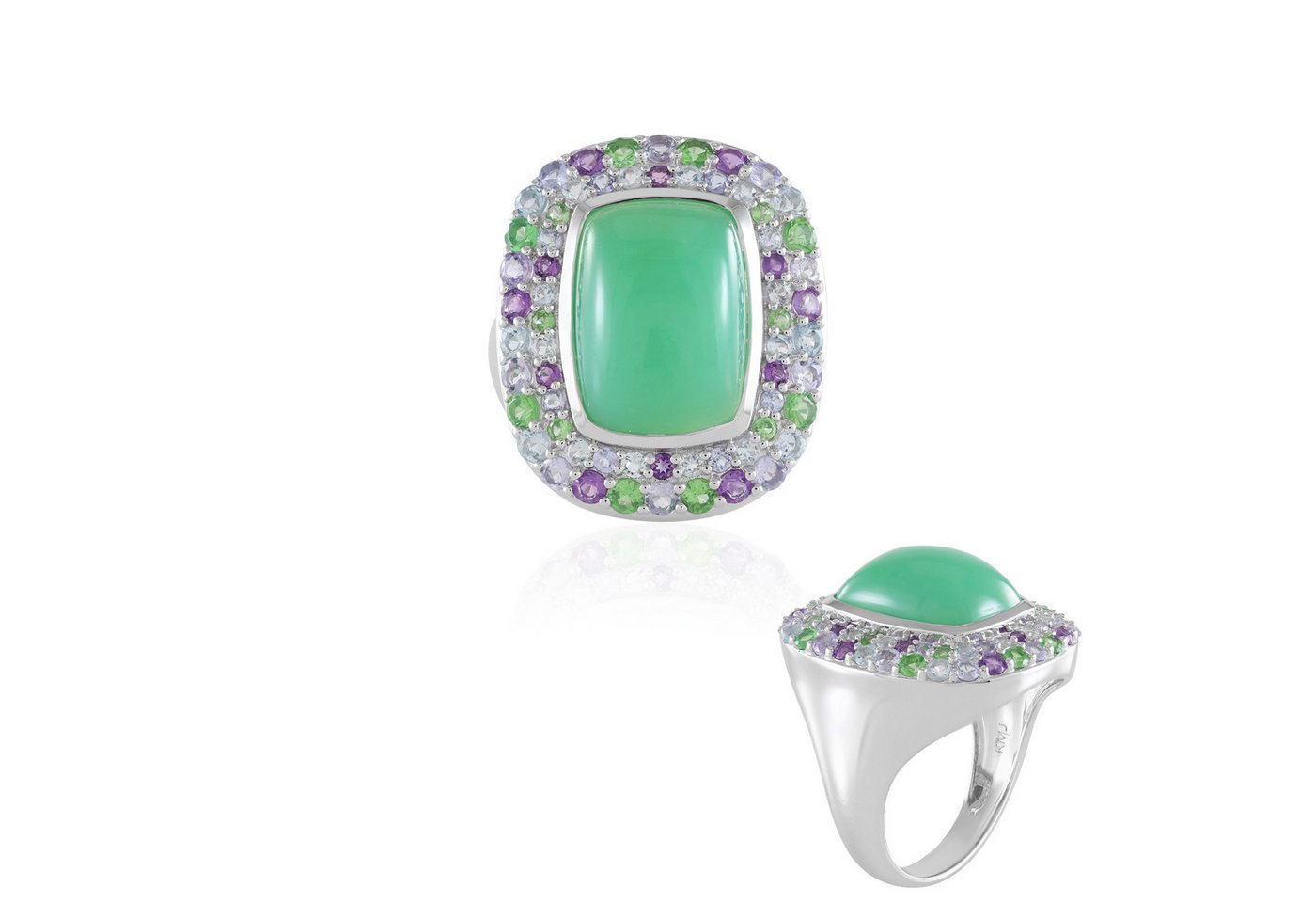 Cavill Silberring Cavill Ring 8,55 ct Chrysopras mit Tansanit Amethyst Silber (1-tlg) von Cavill
