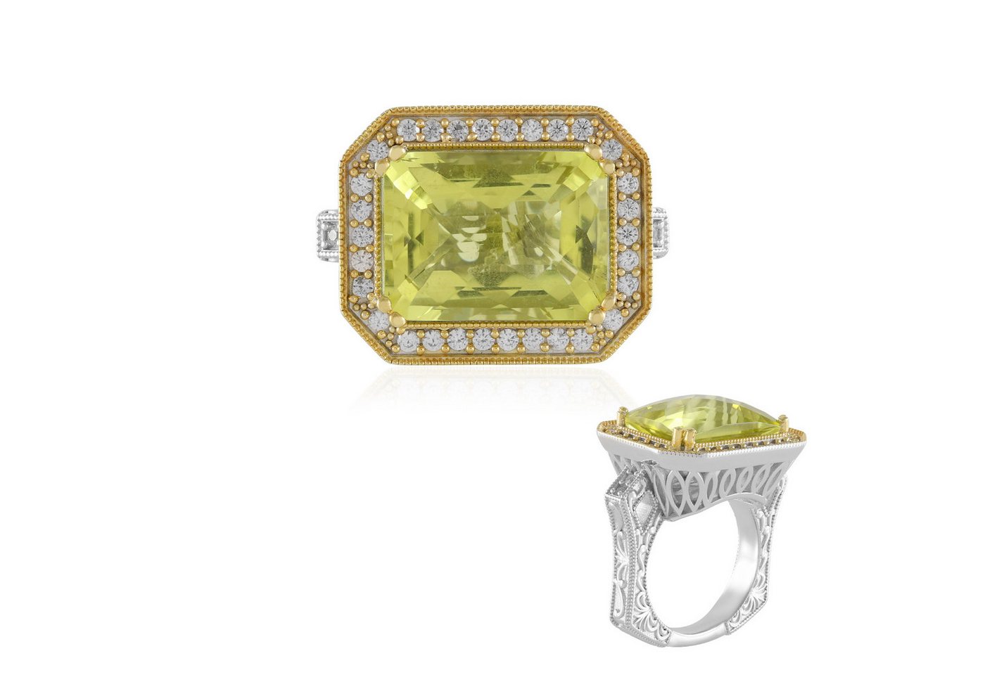Cavill Silberring Cavill Ring 9,15 ct Quarz Gelbgrün Silber mit 34 Zirkonen Damen (1-tlg) von Cavill