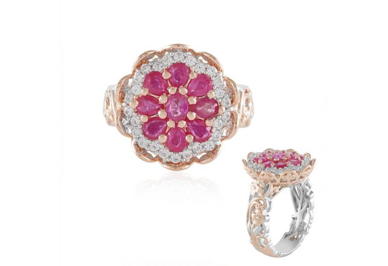 Cavill Silberring Cavill Ring Rubin 2,10 ct Sterlingsilber Zirkonia Floral Damen (1-tlg) von Cavill